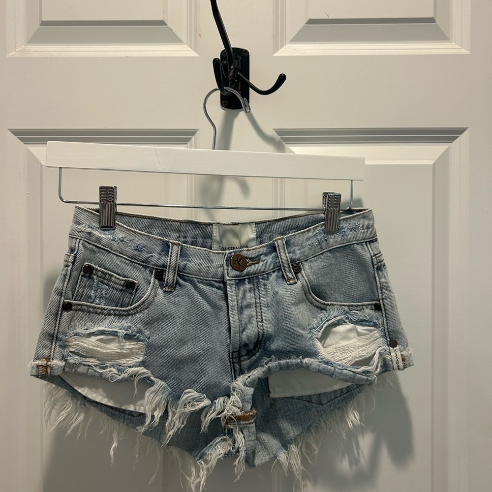 One Teaspoon Blue Distressed Jean Shorts